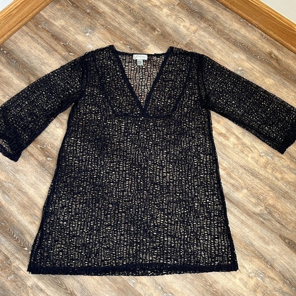 J Valdi Womens Swimsuit Cover Up Dress Mesh Sheer Open Knit Navy Blue Size XL - Picture 6 of 13